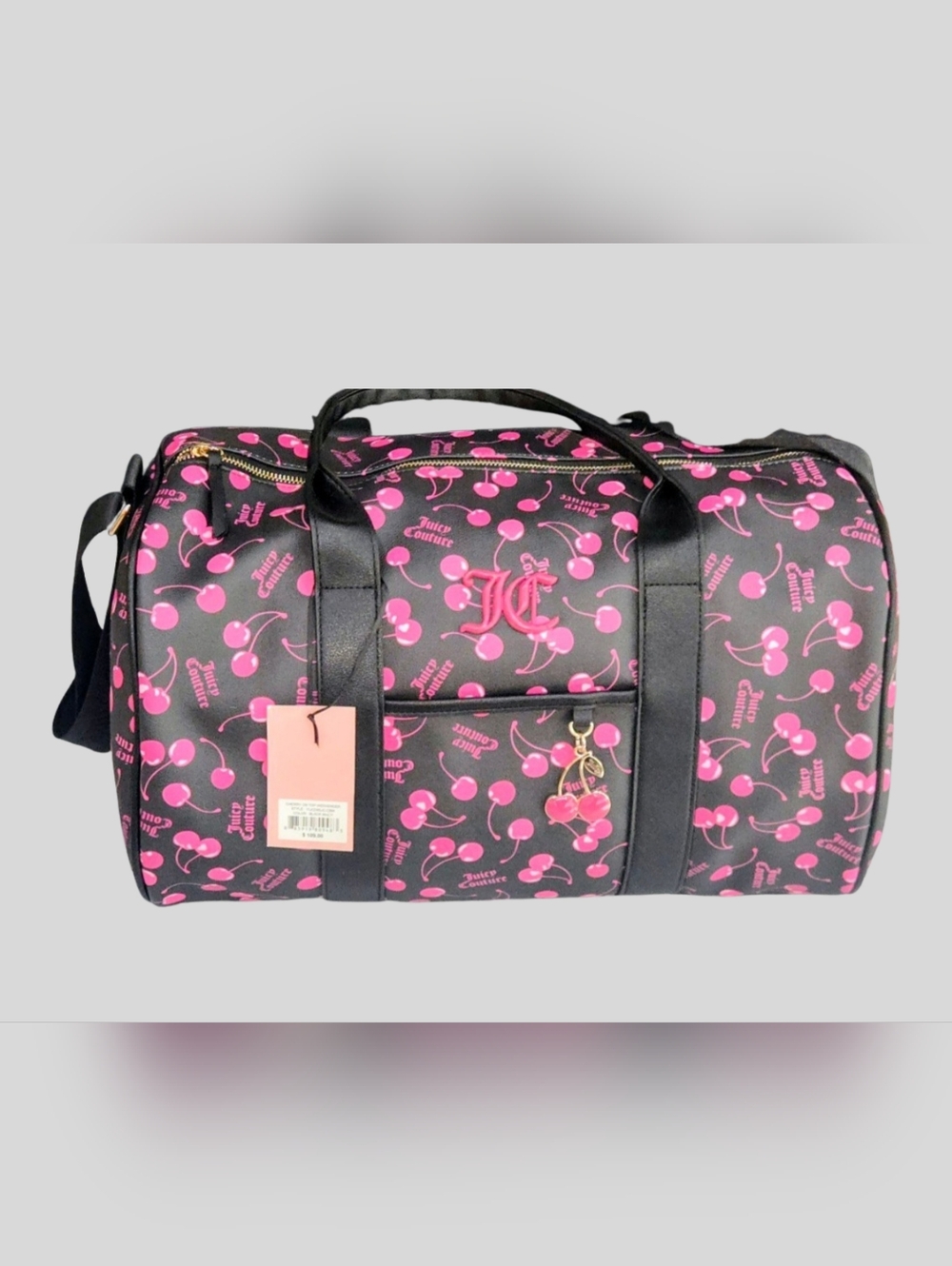 Juicy Couture Black With Pink Cherry Print Weekender Duffel Bag